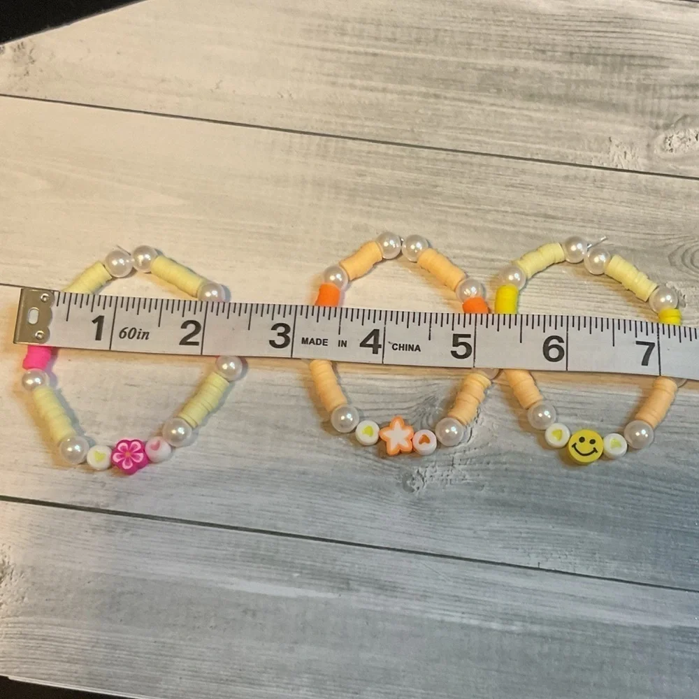 Clay Beaded Bracelets Set of 3 jewelry pearl bright colors floral star